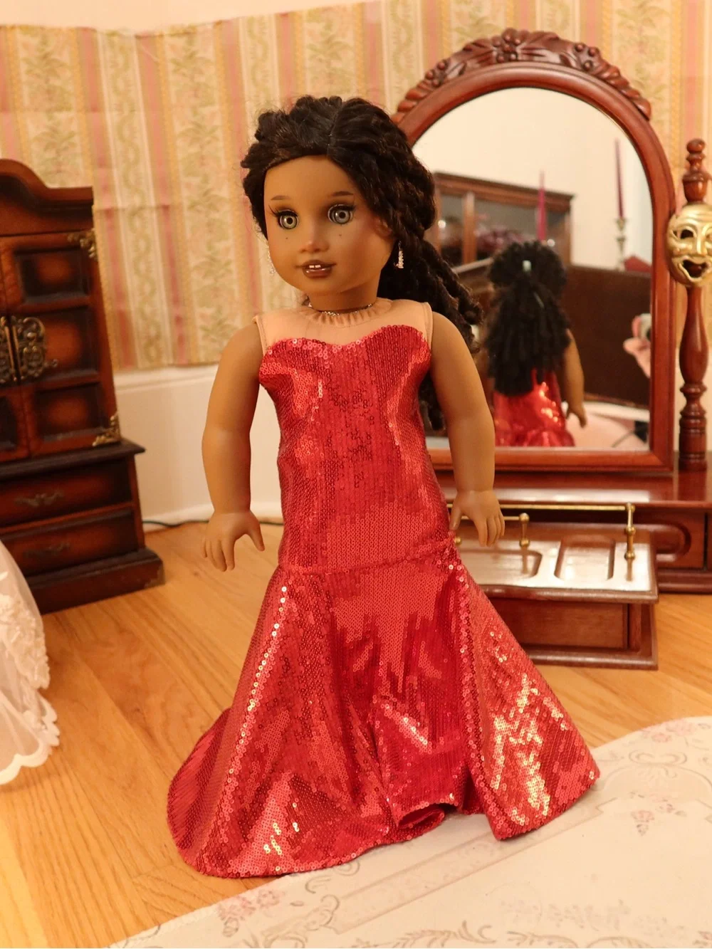 18 Inch American Girl Doll Sequined Red Gown - Elegant Dress
